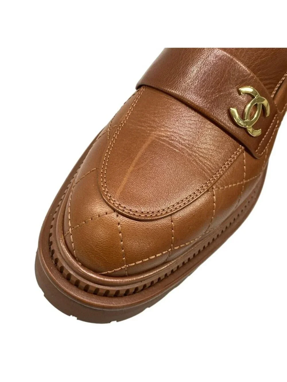 Chanel Loafers 36 C Quilted Brown Gold CC Logo